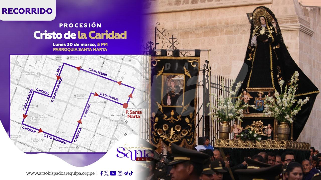 Conozca el recorrido de la procesión del Cristo de la Caridad y horarios de misas de este “Lunes Santo”