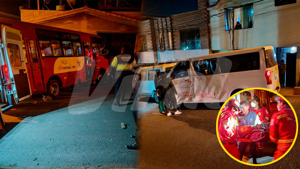 Bus de transporte urbano choca contra miniván y termina incrustada en una vivienda de Mariano Melgar