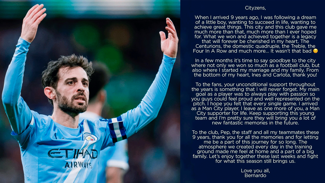 Bernardo Silva confirma su salida del Manchester City tras nueve temporadas históricas