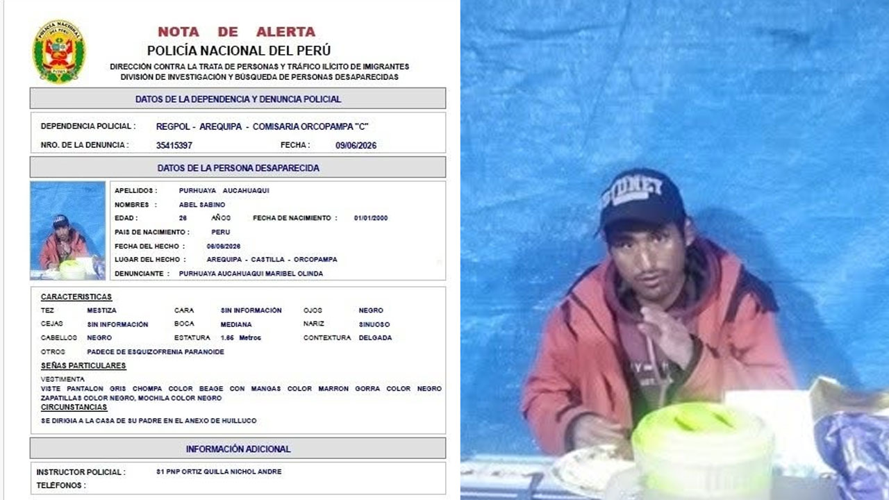 Buscan a joven con esquizofrenia desaparecido en Orcopampa